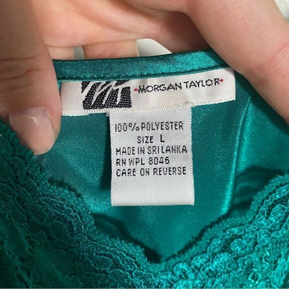 Vintage Morgan Taylor Emerald Green Lace Nightgown Negligee Maxi Dress Size L - Picture 8 of 14
